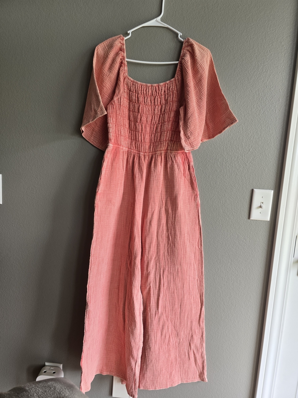 mittoshop Coral Pink Wide-Leg Jumpsuit with Flutter Sleeves